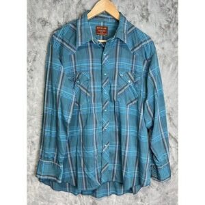Rustler Shirt Mens 17 1/2  34/35 Western Cowboy Shirt Pearl Snaps XLong Tails